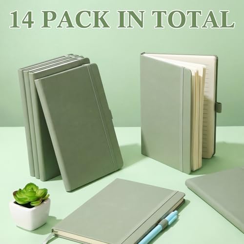 Laumoi 14 Pack Hardcover Lined Journal Notebooks Bulk,Sage Green,A5