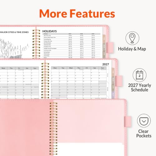 SUNEE 2027 Weekly & Monthly Planner 6.2"x8.5"- 12 Month (January 2027 - December 2027), Vegan Leather Cover, Pocket, Bookmark, Notes, Monthly Tab, Peach Pink