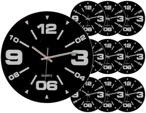 Clockswise Bulk Set of 10 PC 12" Black Decorative Unique Modern Round Glass Wall Clock, for Living Room, Kitchen, Dining or Bedroom,