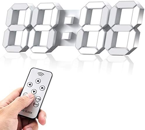 EPSKY 3D White Digital Wall Clock LED Large Alarm Clock Adjustable Brightness 12/24 Hours Display and Date Display for Kitchen Homes Offices Gyms (15inch)