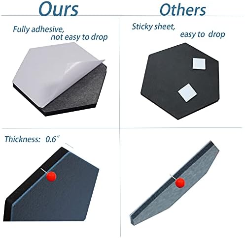 10Pcs Self Adhesive Felt Board Tiles Hexagon Bulletin Board for Walls, Felt Cork Pin Board for Pictures Photos Memos with Push Pins (Color A)