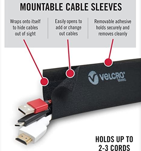 VELCRO Brand Mountable Cable Sleeve, Black, 8 in, 2 Pack