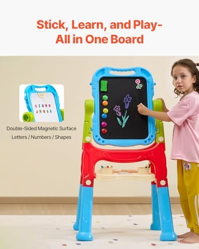 VEVOR Art Easel, 2-in-1 Double-Sided Art Painting Board with Magnetic Whiteboard & Chalkboard, Adjustable Standing Rotatable Detachable Writing & Drawing Board with Painting Accessories for Home