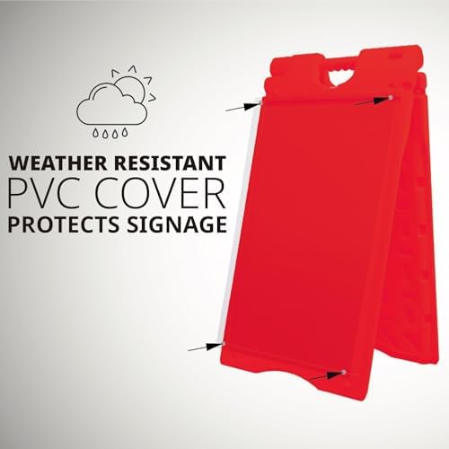 Jumbl A-Frame Signboard 15.7” x 26” Display Surface – Small Outdoor Sandwich Board w/Weather Resistant PVC Sign Protector & Sand Fill Holes – Dual Signage Stand for Storefront Sidewalk Curb (Red)