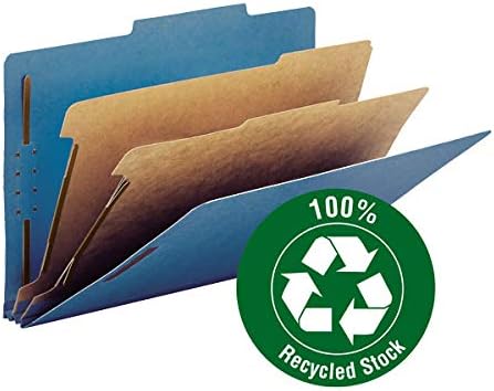 Smead Value Filing 100% Recycled Pressboard Classification File Folder, 2 Dividers, 2" Expansion, Letter Size, Dark Blue, 10 per Box