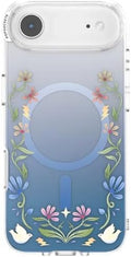 PopSockets iPhone 17 Air Phone Case with MagSafe, Wireless Charging Compatible, Disney - Boho Wildflowers Blue