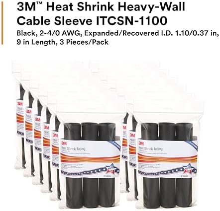 3M Heat Shrink Heavy-Wall Cable Sleeve, 2-4/0 AWG, Black, 9 in, Pack of 3