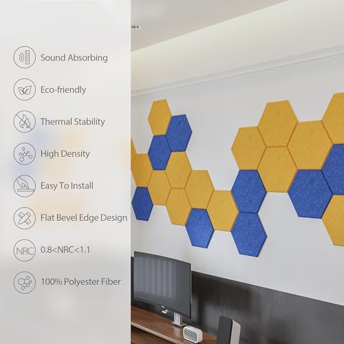 12Pack Hexagon Acoustic Panels Self Adhesive Sound Proof Foam(Telecom Blue)