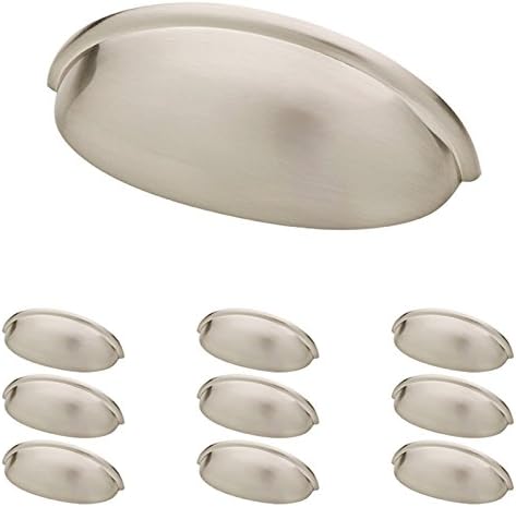 Franklin Brass 10 Pack Brushed Nickel Cabinet Handles 3 inch (76mm) Kitchen Cabinet Handles and Drawer Pulls for Cupboards and Dressers | Cup Pull