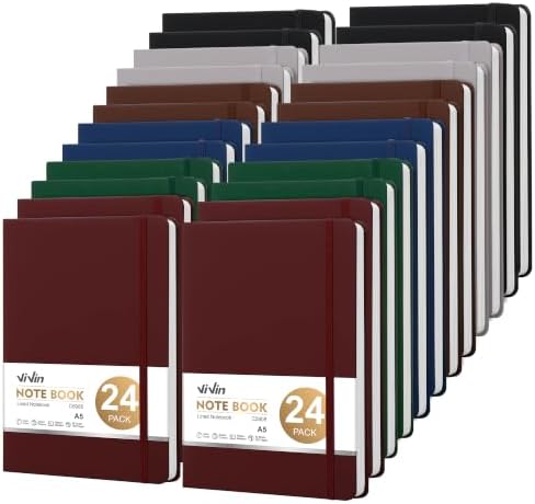 ViVin 24 Pack A5 Hardcover Lined Notebook,192 pg College Ruled 5.5x8.3