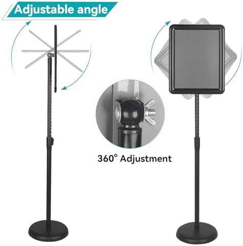 HUAZI Sign Stand Holder Adjustable Sign Holder Standing Floor Poster Stand for 8.5x11 inches,Both Vertical & Horizontal View Displayed,Snap-Open Frame with Round Safety Corner for School Church Business Show,Black