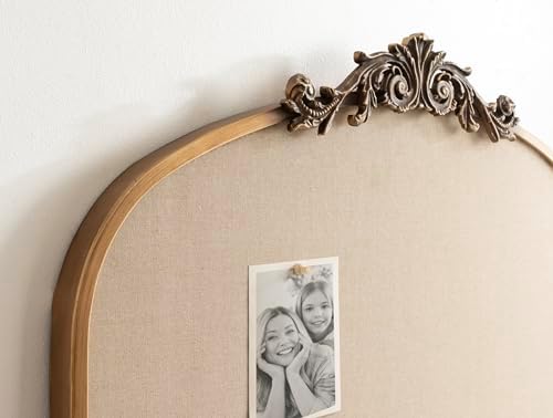Kate and Laurel Arendahl Wide Decorative Arch Pinboard; 30 x 24; Gold; Framed Arched Ornate Vintage Cork Board for Use as Motivational Vision Board or Wall Organizer