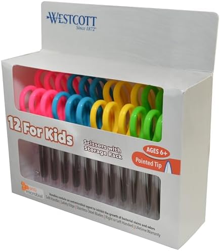 Westcott 5-Inch Pointed Safety Scissors For Kids, Back to School, Classroom Supplies, Assorted, Pack of 12 (14872)