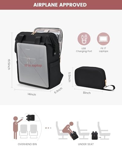 LOVEVOOK 17.3 Inch Laptop Backpack for Women, Large Capacity Travel Backpack with Organizer Bag, Waterproof Carry on Backpack Work Bag with USB Port, Teacher Nurse Backpack Purse, 2PCS