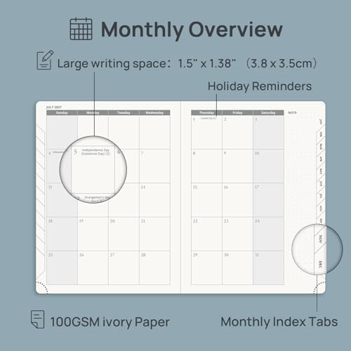 POPRUN 2027 Planner Weekly and Monthly, 6.5" x 8.75", Daily Calendar Book