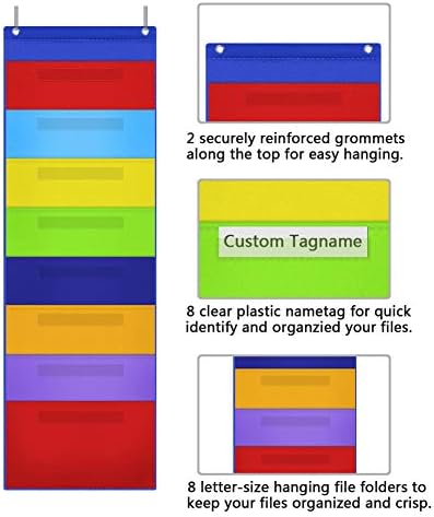 EAMAY Hanging File Folder Organizer, Storage Pocket Chart with 8 Pockets, 2 Hangers Cascading Wall Organizer for Home Bill Filing, Mail Organizer, Wall Mounted File Folders