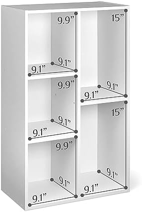 Amazon Basics 5 Cube Storage Organizer Bookcase, Sturdy Shelves for Books and Collectibles, White, 9.25"D x 19.49"W x 31.5"H