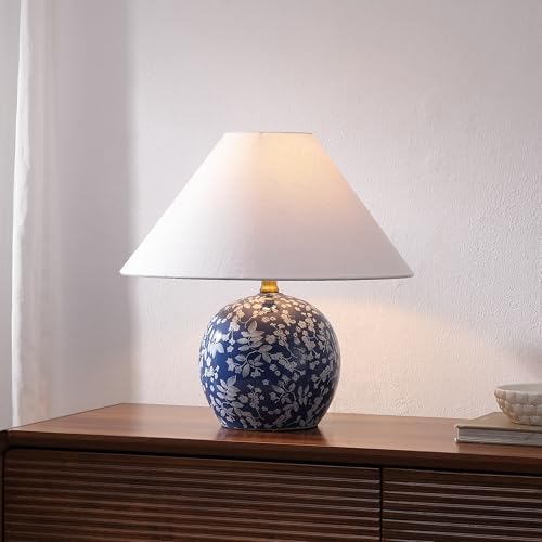 JONATHAN Y Felice Floral Ceramic Globe LED Table Lamp 17.25", Blue/White