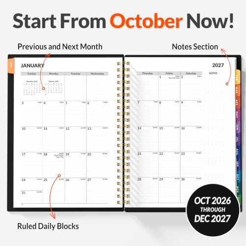 SUNEE 2027 Appointment Book, Quarter-Hourly, Weekly Monthly Planner, 6" x 8.3",Black