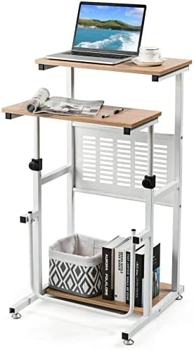 Goplus Topment Height Adjustable Standing Desk, Home Office Writing Workstation with U-Shaped Footrest, Sturdy Steel Frame, Adjustable Pads, Space-Saving Sit Stand Laptop Table with Storage