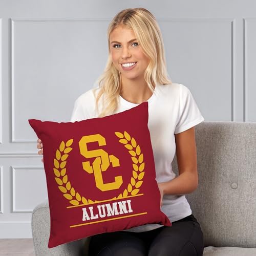 Northwest NCAA USC Trojans Alumni Double-Sided Printed Throw Pillow, Soft Decorative Polyester Fan Cushion, Couch Bed or Game Room Decor, 18 x 18 in