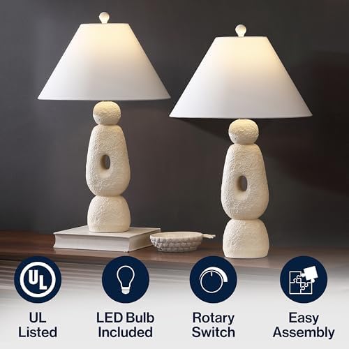 JONATHAN Y Henge 28" Modern Organic Table Lamp, Antique White, Set of 2
