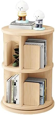 GAMAK Rotating Bookshelf Kids Bookshelf with Storage Small Bookshelf 360 Display 2-4 Tier Floor Standing Bookcase Used in Bedrooms Study Room (Size : Straight Edge, Color : Two)