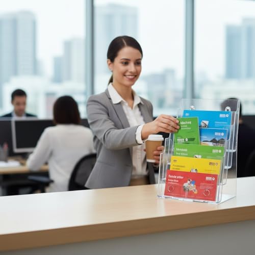 Azar Displays 252376-2PK Four Tier, Four Pocket Letter Brochure File Holder for Flyer, Office Supplies, Paper Document or Magazines, Clear Organizer for Wall and Counter Desktop Stand, 8.5" x 11" (2-Pack)