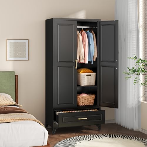 SteeLoong 71”H Metal Wardrobe Cabinet,Armoire Wardrobe Closet with Drawer