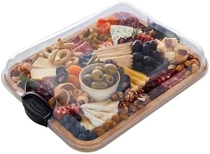 Farberware Bamboo Cutting Board with Clear Locking Lid, 11x14 Inch Charcuterie Board with Handles - Reversible Serving Board for Cheese, Meats, Snacks and More