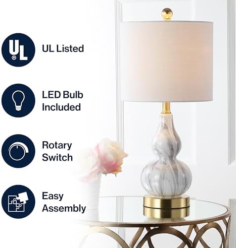 JONATHAN Y Anya Gourd Glass Table Lamp 20.5", Black/White