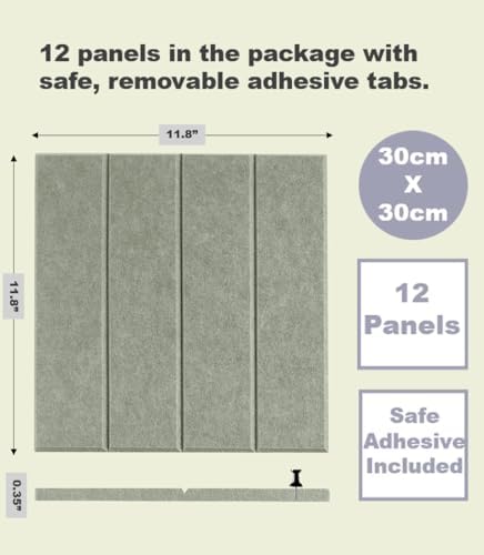 Felt Bulletin Board Tiles | Modern Cork Board Alternative | Large Cork Boards for Walls | Aesthetic Felt Wall Panels for Office & Home Decor | Pinboard & Photo Board (12-Pack) | Sage