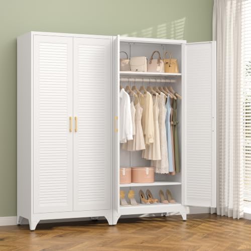Polup Metal Armoire Wardrobe Closet with Doors, 71" Tall Wardrobe Cabinet