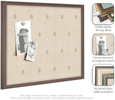 Kate and Laurel Framed Fabric Magnetic Board 26 x 20, Blue Botanical Block Print Printed Linen Casual Transitional Bulletin Board for Use as a Vision Board or Wall Organization, Florence Gold Frame