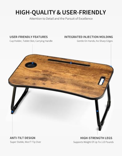 ZEAPTAC Foldable Lap Desk, Bed Desk, Bed Table & Laptop Stand w/Cup Holder