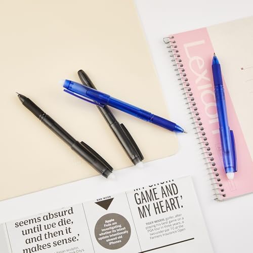Volcanics Erasable Gel Pens, 36 Pack, 18 Blue & 18 Black, 0.7mm | Fine Point Capped Gel Ink Pens With Smooth Fast-Drying Ink For School, Office, Students, Journaling And Everyday Writing