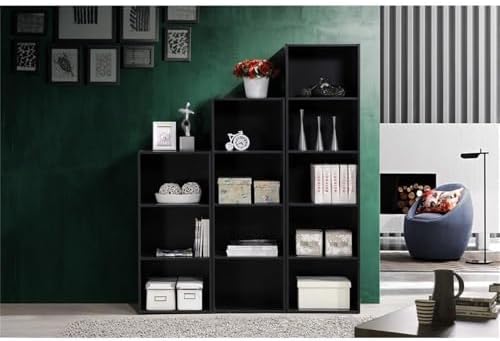 Pemberly Row 5-Shelf Wooden Bookcase, Black Finish, 59.06 in H x 15.91 in W x 11.77 in D, Slim Multi-Purpose Design, Engineered Wood Construction, Contemporary Style for Home or Office Organization