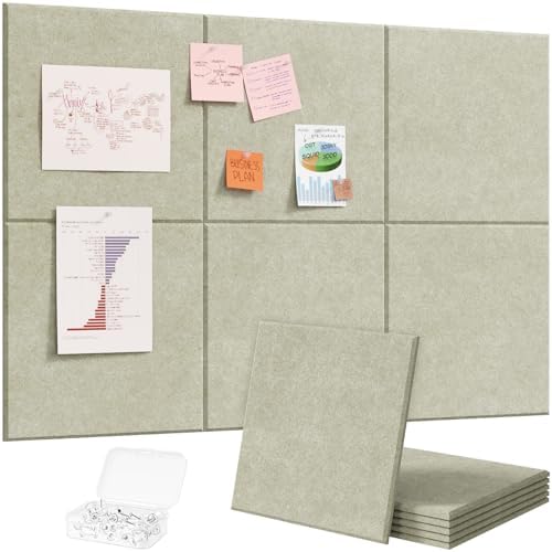 Lifewit 36"x 24" Felt Bulletin Board with Self-Adhesive, 6 Pack Cork Board Alternative for Walls, Large Pin Board Vision Board Message Board with 30 Pushpins for Office Decor, Room Decor, Sage