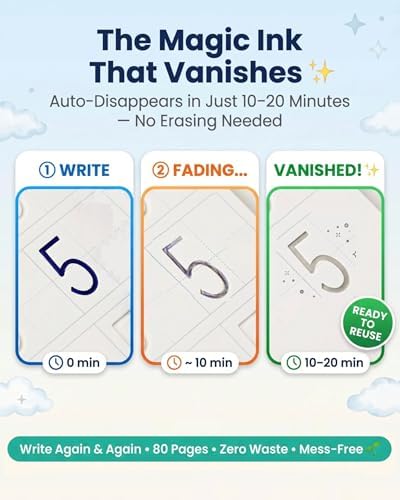 Large Magic Handwriting Practice Workbooks, Reusable Grooved Handwriting Practice for Kids 3-8, Toddler Writing Practice, Math Calligraphy, Letter Tracing, for Kindergarten Preschool, The Fun Kit
