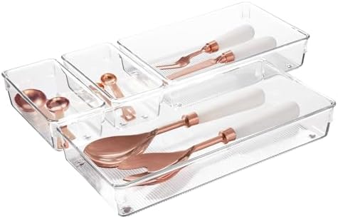 iDesign 4-Piece Kitchen Drawer Organizer Set, Clear