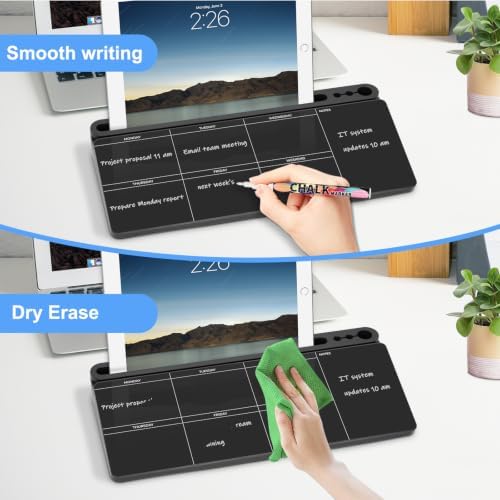 Desktop Glass Whiteboard with Storage, Weekly Calendar Desk White Board