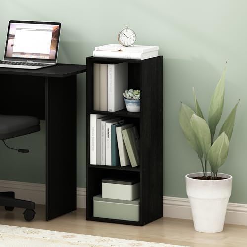 Furinno PASIR Book Shelf, 3-Tier Open Shelves Bookshelf, Bookcase, 9 x 12 x 32, for Living Room, Bedroom, Home Office, Darkwood