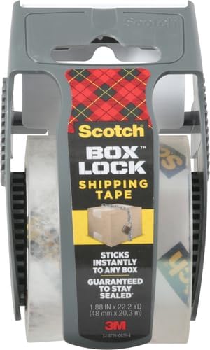 Scotch Box Lock Packaging Tape, 1 Roll with Dispenser, 1.88 in x 800 in, Extreme Grip, Sticks Instantly to Any Box (195) (Pack of 2)