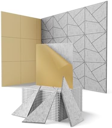 18 Pack Acoustic Panels Sound Absorbing for Wall Home Office, Gary Cut-line Decorative Sound Reducing Art Peel and Stick Ceiling Tiles for Recording Studio Acoustical Treatments Gaming Room
