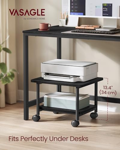 VASAGLE 2-Tier Printer Stand with Locking Wheels, Under Desk Printer Table