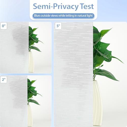 GTJ Frosted Glass Window Privacy Film, Static Cling Film No Glue Removable Reusable, UV Blocking Glare & Heat Reduction, for Bathroom, Door Glass, Home Office, White, 17.5 x 157.5 inches
