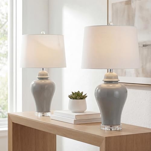 JONATHAN Y Winnie Ceramic Urn LED Table Lamp 27" Bedside, Gray, Set of 2