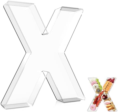 13.8" Extra Large Acrylic Letter Charcuterie Board Box, Reusable Fillable Letter Cake Candy Dish Display Serving Tray for Birthday Anniversary Party Decoration (X)