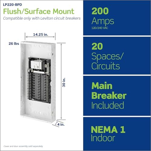 Leviton 20 Space, 20 Circuit Indoor Load Center with 200 Amp Main Circuit Breaker, LP220-BPD