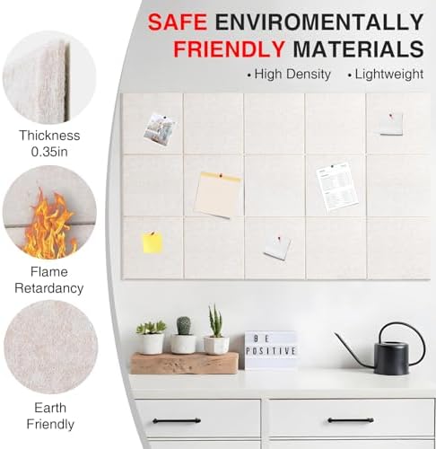 Garvee Self-Adhesive Large Felt Bulletin Board - 15-Pack Decorative Memo Pinboards with 30 Pushpins, Cork Board Alternative for Wall Display, Sound Dampening, for Office, Home, or School - Light Beige